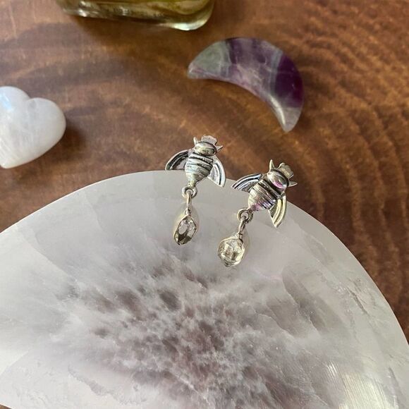 Herkimer Diamond Bee Earrings Solid Sterling Silver - Picture 3 of 7